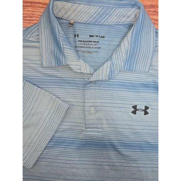 Under Armour Mens The Playoff Polo Shirt Blue Striped Small - Picture 4 of 8